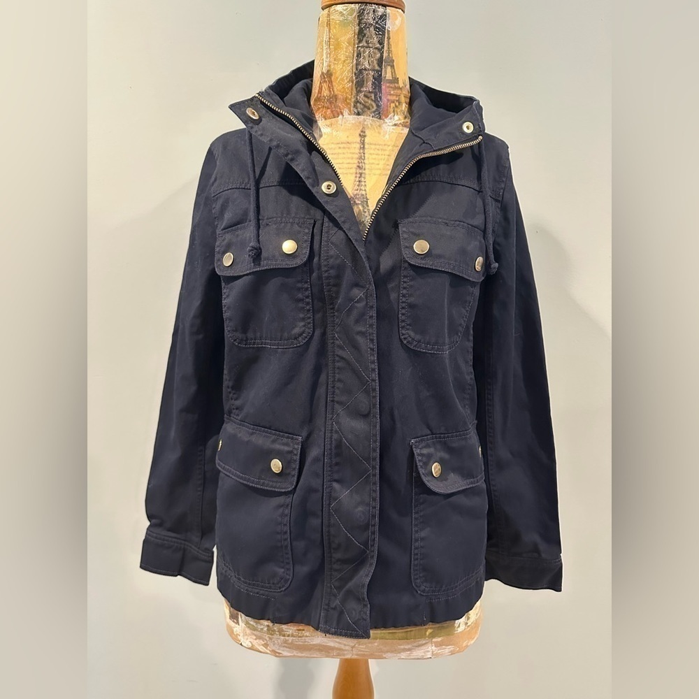 J Crew Factory Women’s Navy Blue Resin Coated Twill Field Jacket XS